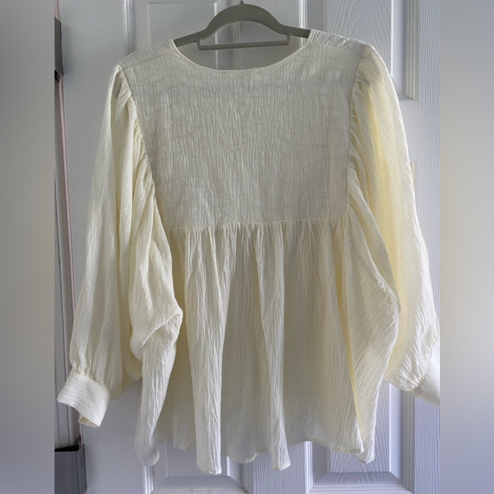 Amente boho cotton white quilted peasant top blouse - Picture 6 of 9
